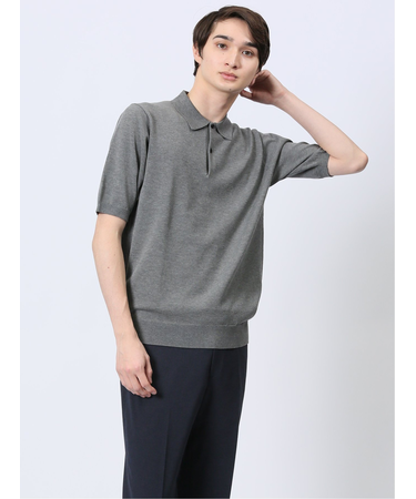 ウォッシャブル 綿混ニット ポロシャツ