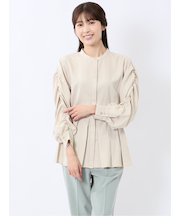 タック 前開き 長袖ブラウス