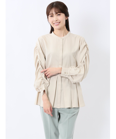 タック 前開き 長袖ブラウス