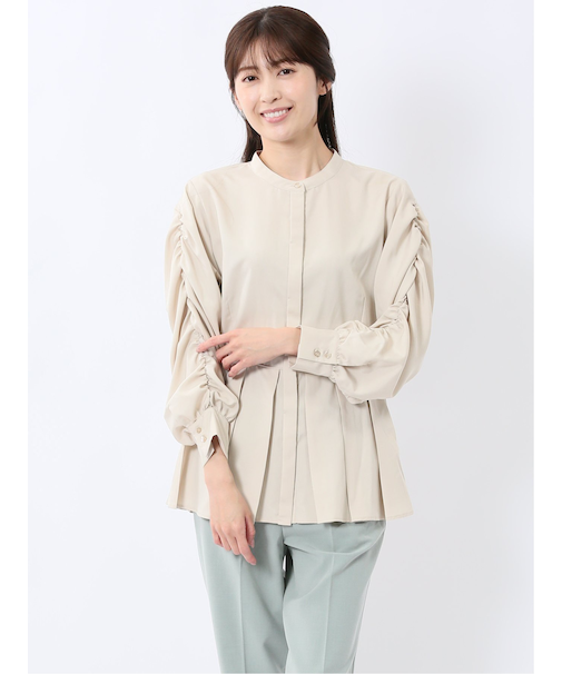 タック 前開き 長袖ブラウス