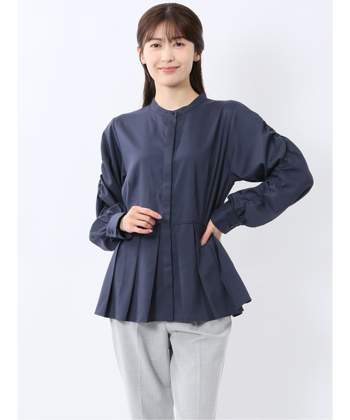 タック 前開き 長袖ブラウス