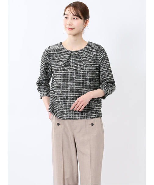 カットツイード ビジュー付きプルオーバー