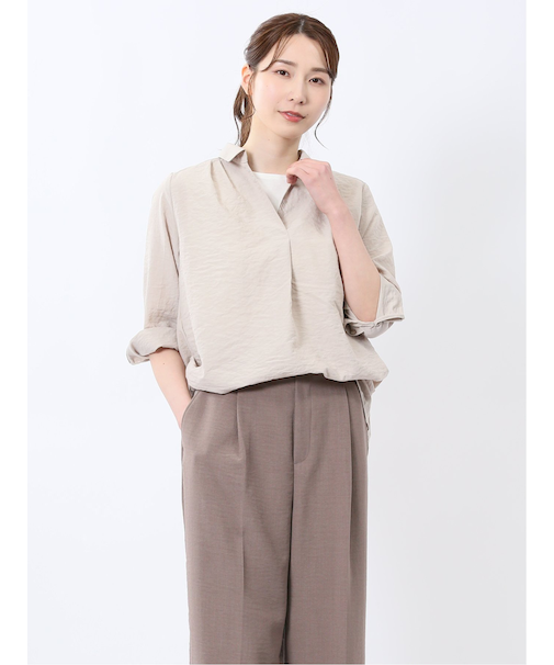 脇タックかぶり スキッパーシャツチュニック