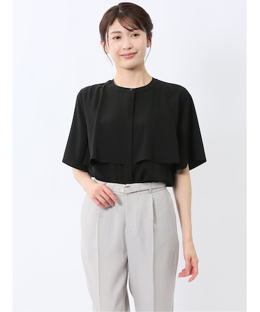 ケープバンドカラー 半袖比翼ブラウス