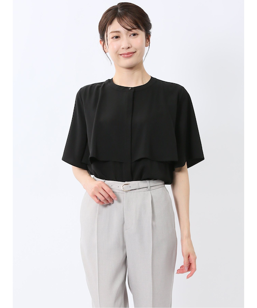 ケープバンドカラー 半袖比翼ブラウス