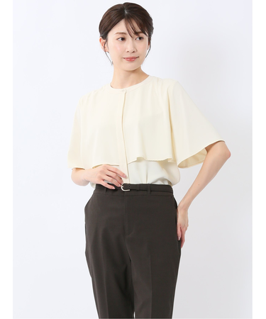 ケープバンドカラー 半袖比翼ブラウス