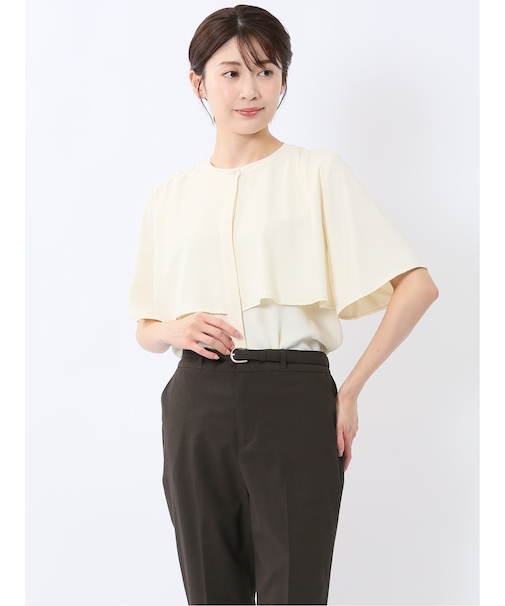 ケープバンドカラー 半袖比翼ブラウス