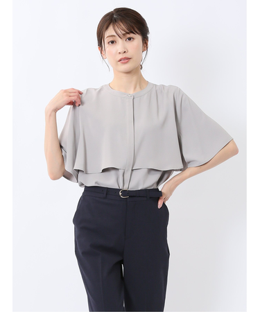 ケープバンドカラー 半袖比翼ブラウス