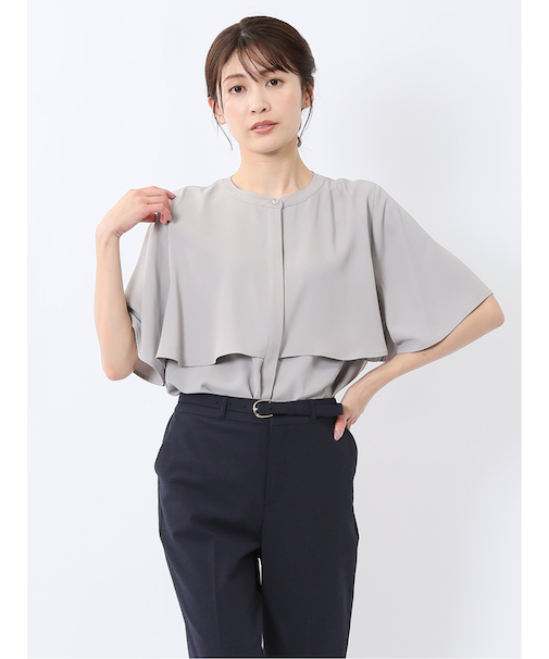 ケープバンドカラー 半袖比翼ブラウス