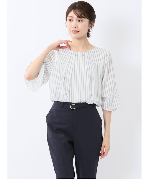 ネックレス付き 7分袖プルオーバーブラウス