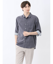 リネン混 レギュラーカラー7分袖シャツ