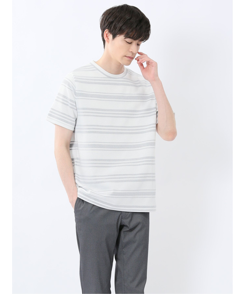 メッシュボーダー クルーネック半袖Tシャツ
