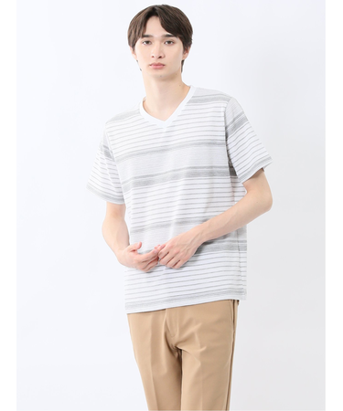 ポップコーンボーダー Vネック半袖Tシャツ