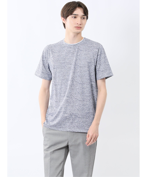 メッシュ かすれプリント クルーネック半袖Tシャツ