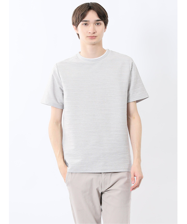 ピンタックボーダー クルーネック半袖Tシャツ