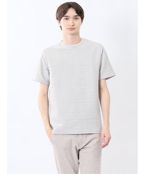ピンタックボーダー クルーネック半袖Tシャツ