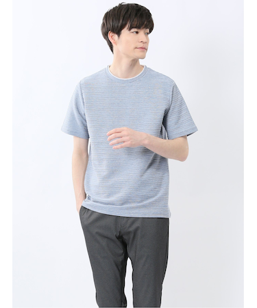 ピンタックボーダー クルーネック半袖Tシャツ