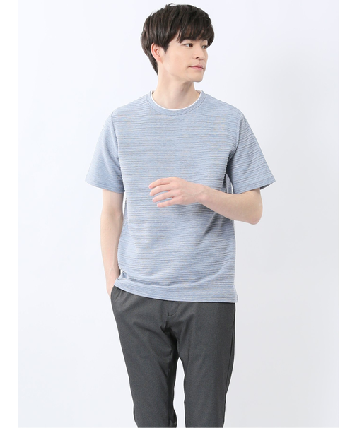 ピンタックボーダー クルーネック半袖Tシャツ
