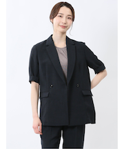 麻調合繊 半袖ダブルジャケット 紺(セットアップ可能)