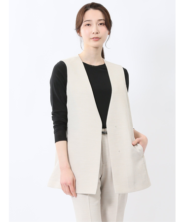 麻調合繊 ペプラム ジレ(セットアップ可能)