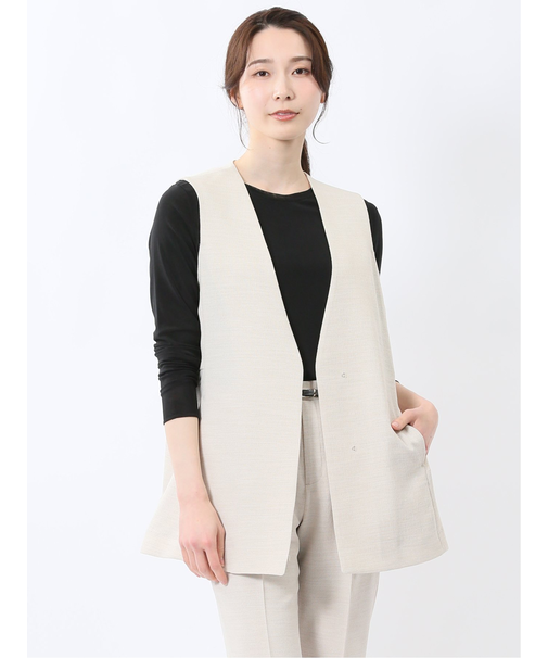 麻調合繊 ペプラム ジレ(セットアップ可能)