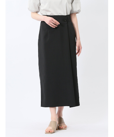 杢調 ラップ風ロングスカート 黒(セットアップ可能)