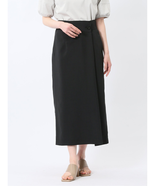 杢調 ラップ風ロングスカート 黒(セットアップ可能)