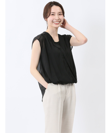 楊柳二重 ノースリ プルオーバーブラウス