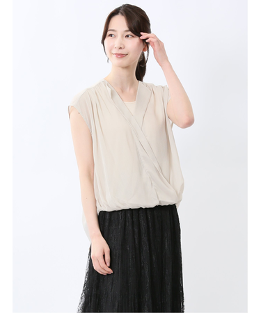 楊柳二重 ノースリ プルオーバーブラウス