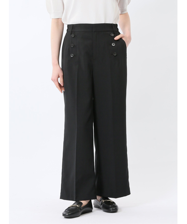 杢調 ボタン付き ワイドパンツ 黒(セットアップ可能)