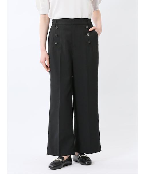 杢調 ボタン付き ワイドパンツ 黒(セットアップ可能)