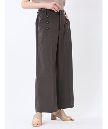 杢調 ボタン付き ワイドパンツ こげ茶(セットアップ可能)