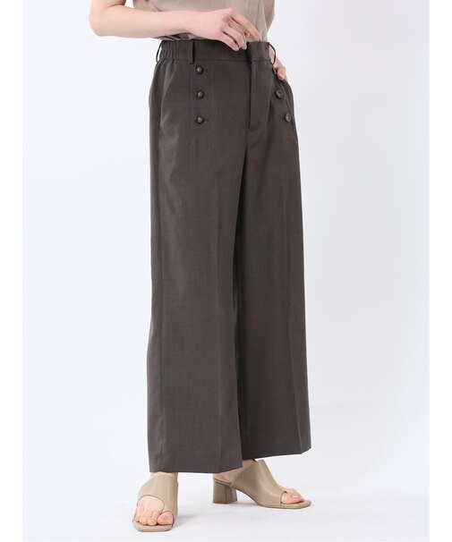 杢調 ボタン付き ワイドパンツ こげ茶(セットアップ可能)