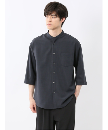 カウラ/Kaule リネンライク バンドカラー 7分袖シャツ