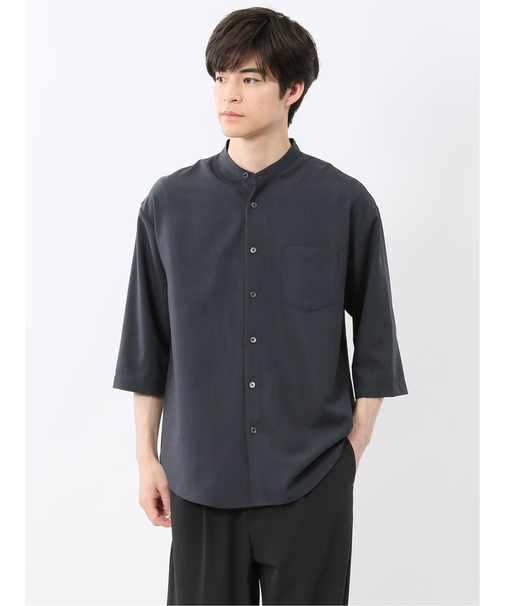 カウラ/Kaule リネンライク バンドカラー 7分袖シャツ