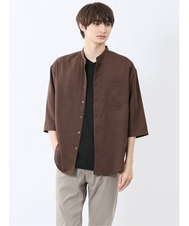 カウラ/Kaule リネンライク バンドカラー 7分袖シャツ