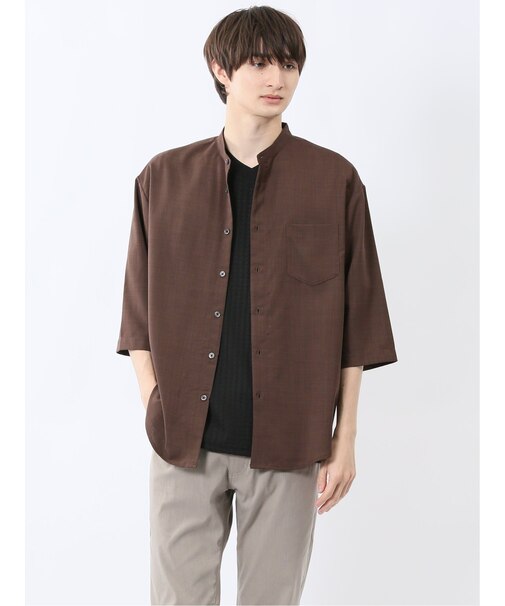 カウラ/Kaule リネンライク バンドカラー 7分袖シャツ