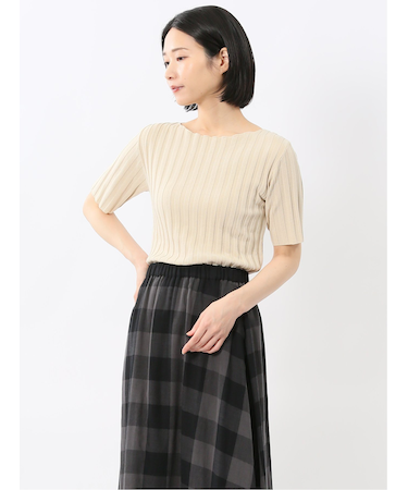 快適機能 ワイドリブ クルーネック 半袖ニット