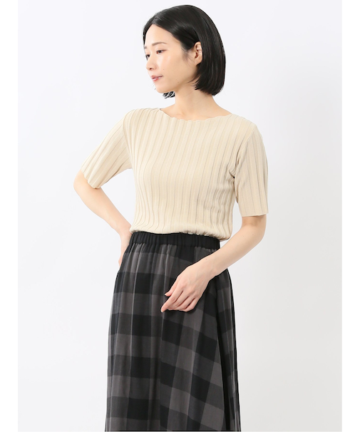 快適機能 ワイドリブ クルーネック 半袖ニット