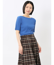 快適機能 ワイドリブ クルーネック 半袖ニット