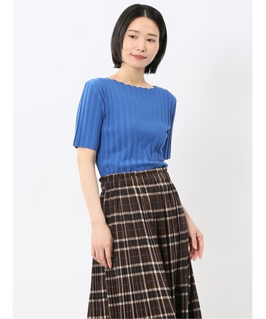 快適機能 ワイドリブ クルーネック 半袖ニット