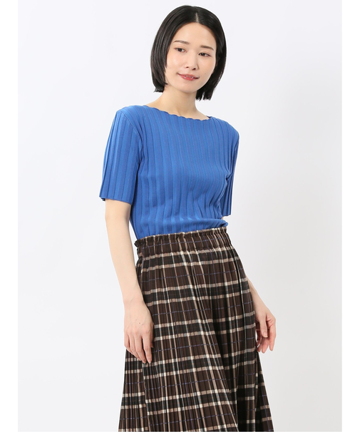 快適機能 ワイドリブ クルーネック 半袖ニット