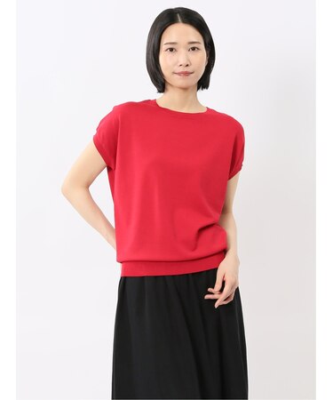 快適機能 無地 フレンチ袖 クルーニット