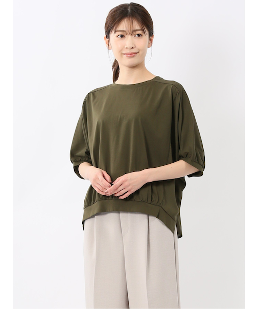 異素材切替 クルーネック ドルマンプルオーバー