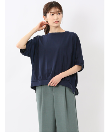 異素材切替 クルーネック ドルマンプルオーバー