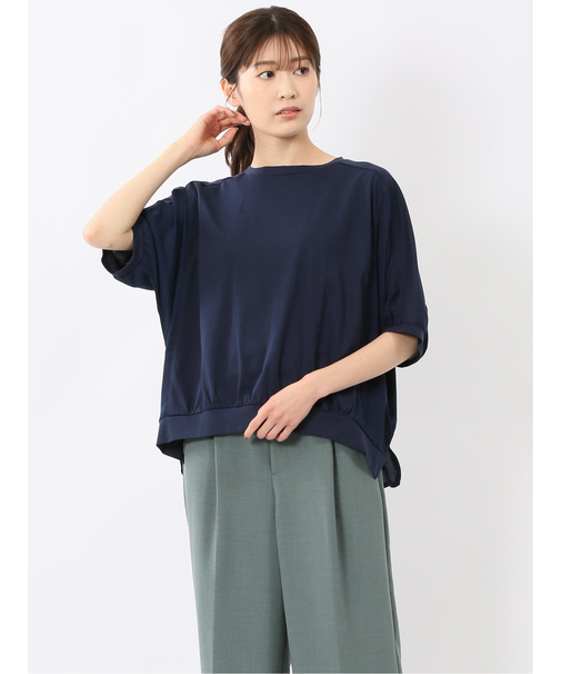 異素材切替 クルーネック ドルマンプルオーバー