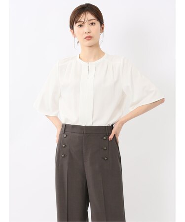 ホック付きクルーネック 半袖プルオーバーブラウス