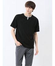 ヘリンボンジャガード キーネック半袖Tシャツ