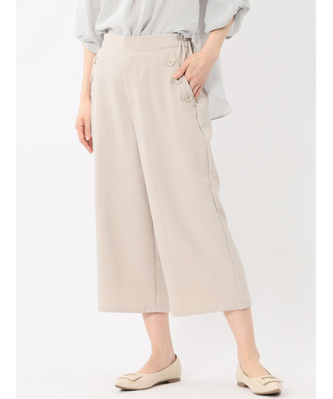 麻調合繊 ボタン付き クロップドパンツ(セットアップ可能)