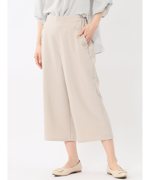 麻調合繊 ボタン付き クロップドパンツ(セットアップ可能)